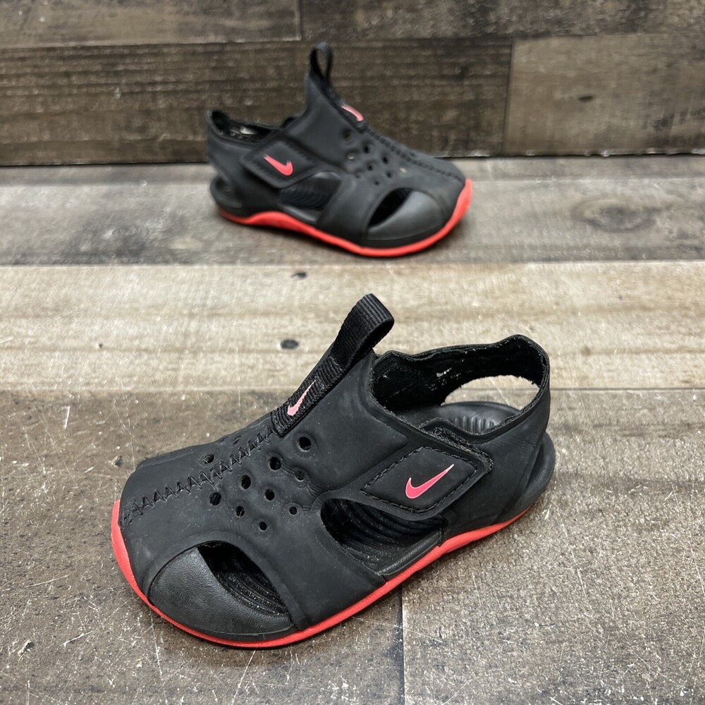 Nike Sunray Girls Baby Strap Sandals Black/pink Size 5 C